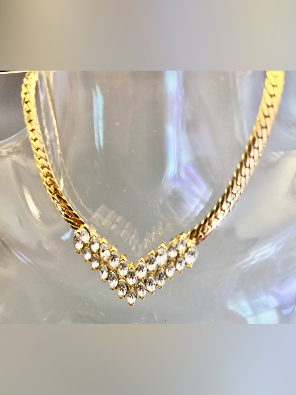 D’Orlan Chevron V Necklace with Swarovski Crystals